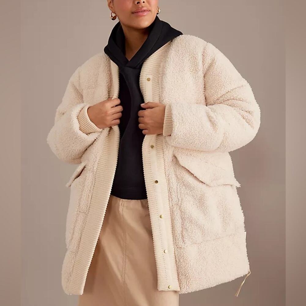 Varley Wynn Cream Sherpa Fleece Puffer Jacket Cozy Cabincore Sz M